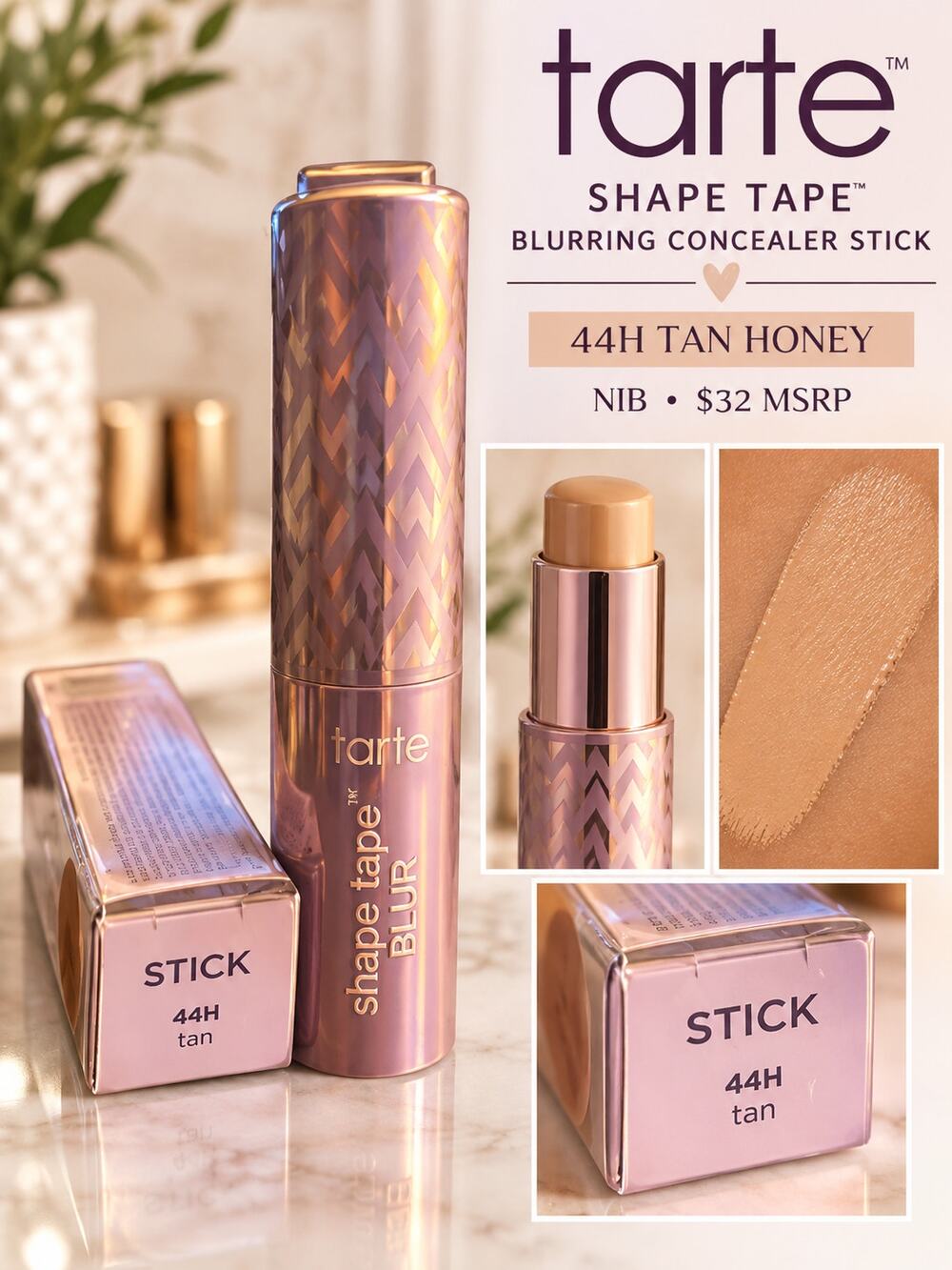 Tarte $32 Shape Tape Blurring Concealer Stick in 44H Tan Honey NIB